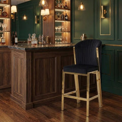 Fabio Black Velvet Barstool with Gold Frame | Luxury Breakfast Stool