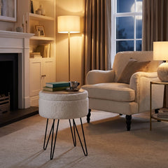 Orla White Teddy Storage Footstool – Boucle Ottoman with Storage