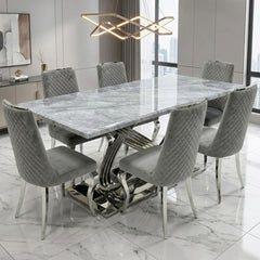 Elina 180cm Grey Marble Dining Table & 6 Grey Roxby Dining Chairs Set