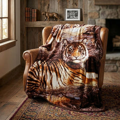 Kutex Tiger Print Mink Faux Fur Throw - King Size 200x240cm Blanket