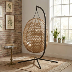 Aura Haus Natural Hanging Nest Egg Chair Garden Swing Stand Cushions