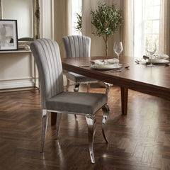 Armenia Light Grey Velvet Dining Chairs - Set of 2 with Silver Legs