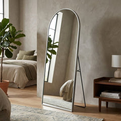 Silver Arch Metal Mirror 60x165cm - Modern Bevelled Wall & Floor Mirror