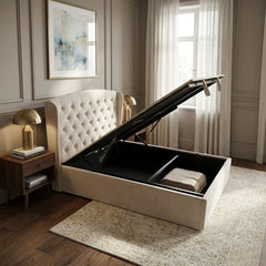 Marlow Cream Velvet Storage Ottoman Bed - Single, Double, King Sizes