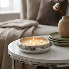 Silver Christmas 3 Wick Hammered Aluminium Vanilla Candle Dish Bowl