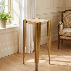 Sassari Gold Lamp Table 30x30x70cm Cream Marble Modern Side Table
