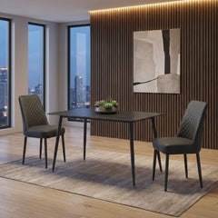 Set of 4 Oxford Black PU Leather Dining Chairs with Slim Metal Legs