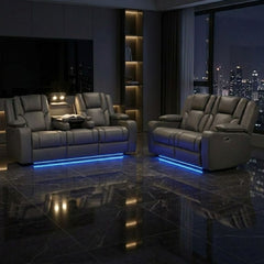 Adorn Grey PU Leather Electric Recliner Sofa Set - 3 & 2 Seater
