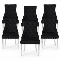Set of 6 Minister Black Brushed Velvet Lion Knocker Chairs & Pearls