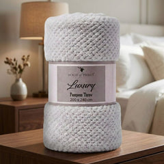 House of Tweed Light Grey Luxury Pompom Throw - Extra Large 200x240cm