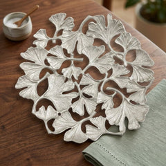 Ginkgo Leaf Decorative Trivet - 24cm Champagne Gold Cast Aluminum
