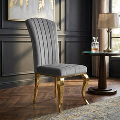 Armenia Dark Grey Velvet Dining Chairs - Set of 2 with Gold Legs