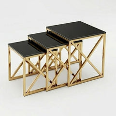 Aida Black Ceramic & Gold Nesting Tables - Set of 3 Square Side Tables