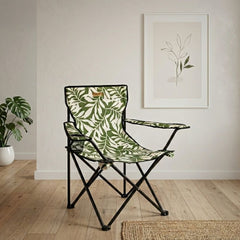 Green Leaf Folding Camping Armchair with Cup Holder & Carry Bag