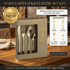 Warm Earth 16-Piece Gold Cutlery Set - Elegant Stainless Steel Dining