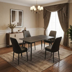 Oxford Black Ceramic Dining Table and 4 Black Upholstered Chairs Set