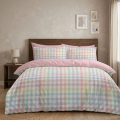 Gaveno Cavailia Pastel Gingham Double Duvet Cover Microfibre Bed Set