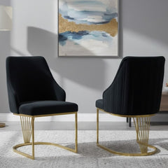 Set of 2 Lasco Black and Gold Velvet Dining Chairs with Metal Legs