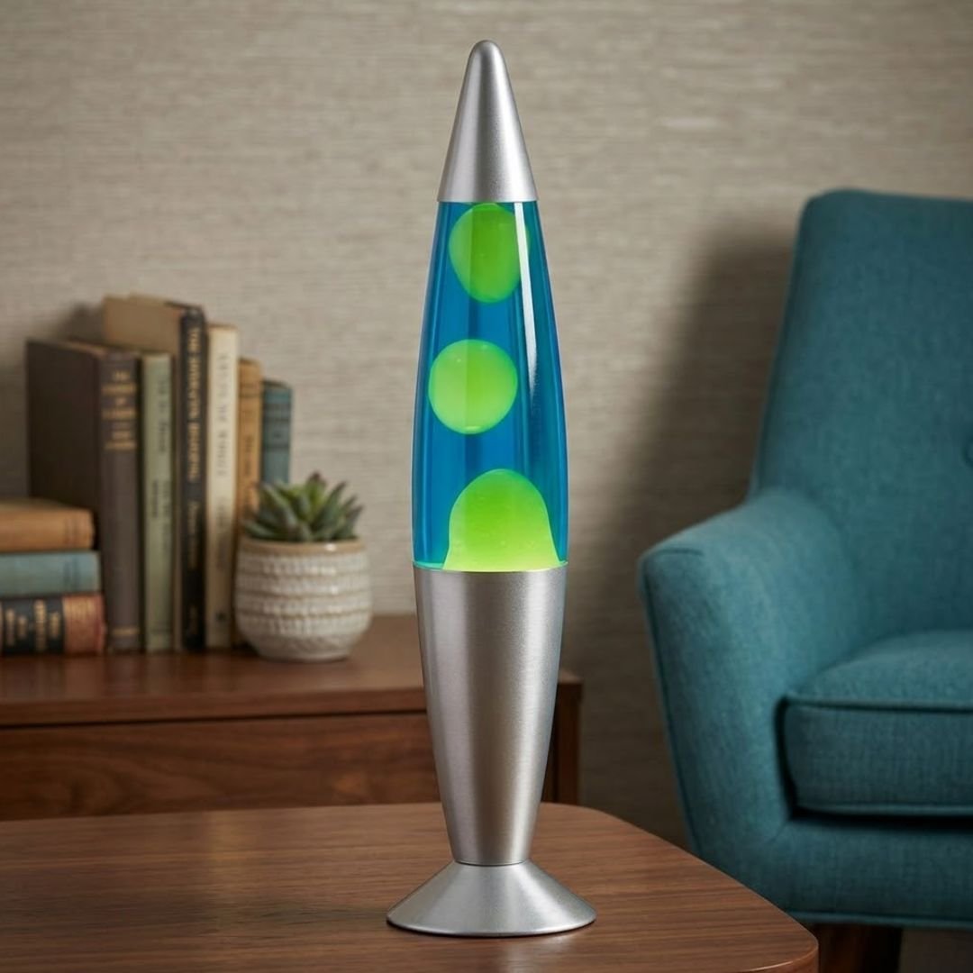 Global Gizmos 16" Retro Lava Lamp - Blue Liquid & Green Wax, Silver