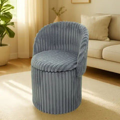3 In 1 Charcoal Harp Ribbed Ottoman Storage Stool - Modern Velvet Seat