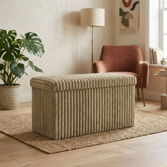 Gaveno Cavailia Natural Ribbed Storage Bench - 2 Seater Foldable Box
