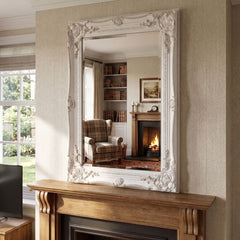 Vintage White Ornate Wall Mirror 60x90cm Shabby Chic Baroque Frame