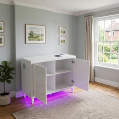 Aura White Gloss 2 Door Sideboard with LED & Bluetooth Speakers 110cm