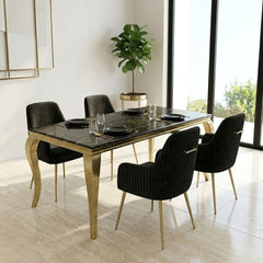 1.2m Sofie Black Marble Dining Table & 4 Marco Black Velvet Chairs