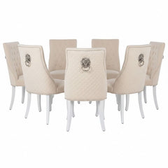 Set of 6 Minister Mink Brushed Velvet Lion Knocker Chairs with Pearls