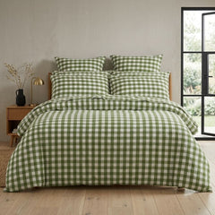 Gaveno Cavailia Green Gingham Double Duvet Cover Microfibre Bed Set