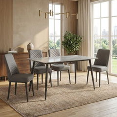 Oxford Grey Ceramic Dining Table and 4 Grey Upholstered Chairs Set