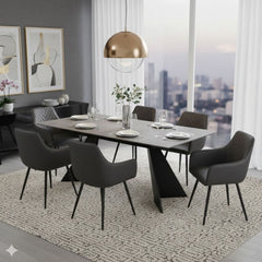 Chicago Grey Ceramic Extending Dining Table & 6 Stanford Grey Chairs