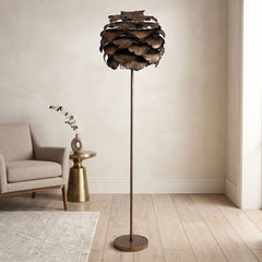 Pine Cone Gold Floor Lamp Metal Statement Light for Living Room Decor