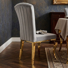 Armenia Light Grey Velvet Dining Chairs - Set of 2 with Gold Legs