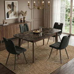 Arizona Extending Black & Gold Ceramic Table & 4 Monza Black Chairs