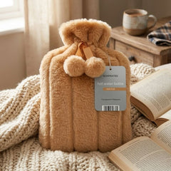 Luxury Tan Faux Fur 2L Hot Water Bottle - Soft Plush Winter Warmers