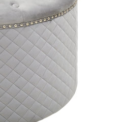 Zamora Round Grey Velvet Ottoman with Button Tufting & Stud Detail