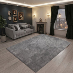 Dark Grey Burton Rabbit Fur Soft Touch Rug Anti Slip Washable UK