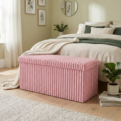 Gaveno Cavailia Pink Ribbed Storage Bench - 2 Seater Foldable Ottoman