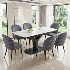 Sapphire 140-180cm Extending White Quartz Table & 6 Grey Liza Chairs
