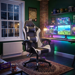 Black & White Gaming Chair Ergonomic Neck & Back Support Office Seat