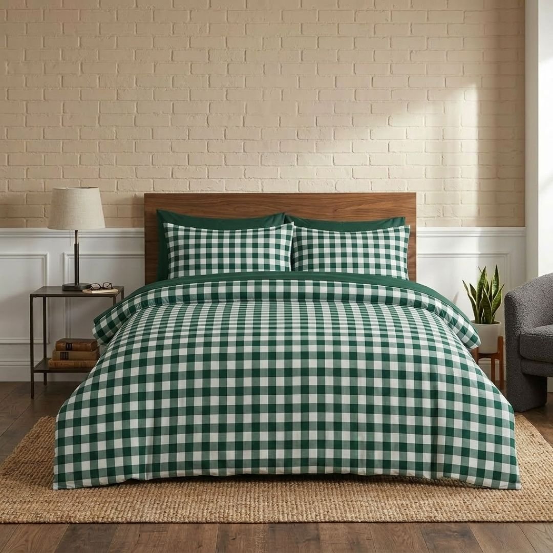 Gaveno Cavailia Forest Green Gingham King Duvet Cover Bedding Set