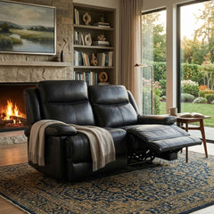 Casper Black Leather 2 Seater Manual Recliner Sofa Comfort Seat