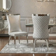 Samara Grey Silver Velvet Dining Chairs - Set of 2 Quilted Back