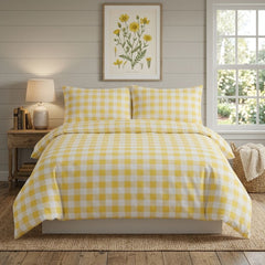 Gaveno Cavailia Ochre Gingham King Duvet Cover Microfibre Bed Set