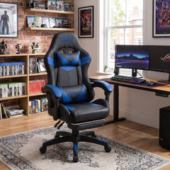 ZADAR Blue/Black Musical Gaming Chair with Bluetooth, RGB & Footrest