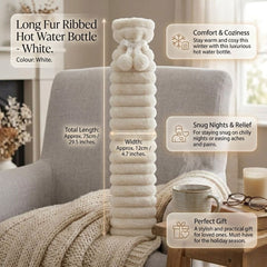 75cm Long Ribbed Faux Fur Hot Water Bottle - Luxury Winter White