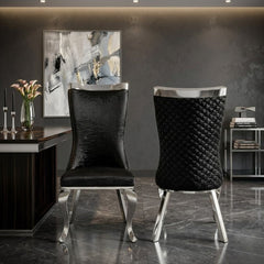 Samara Black Silver Velvet Dining Chairs - Set of 2 Quilted Back