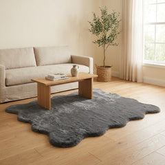 Charcoal Scallop Border Soft Area Rug Living Room Carpet - 160 x 230cm