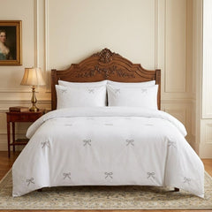 Gaveno Cavailia Silver Bow Embroidered Double Duvet Cover Bedding Set